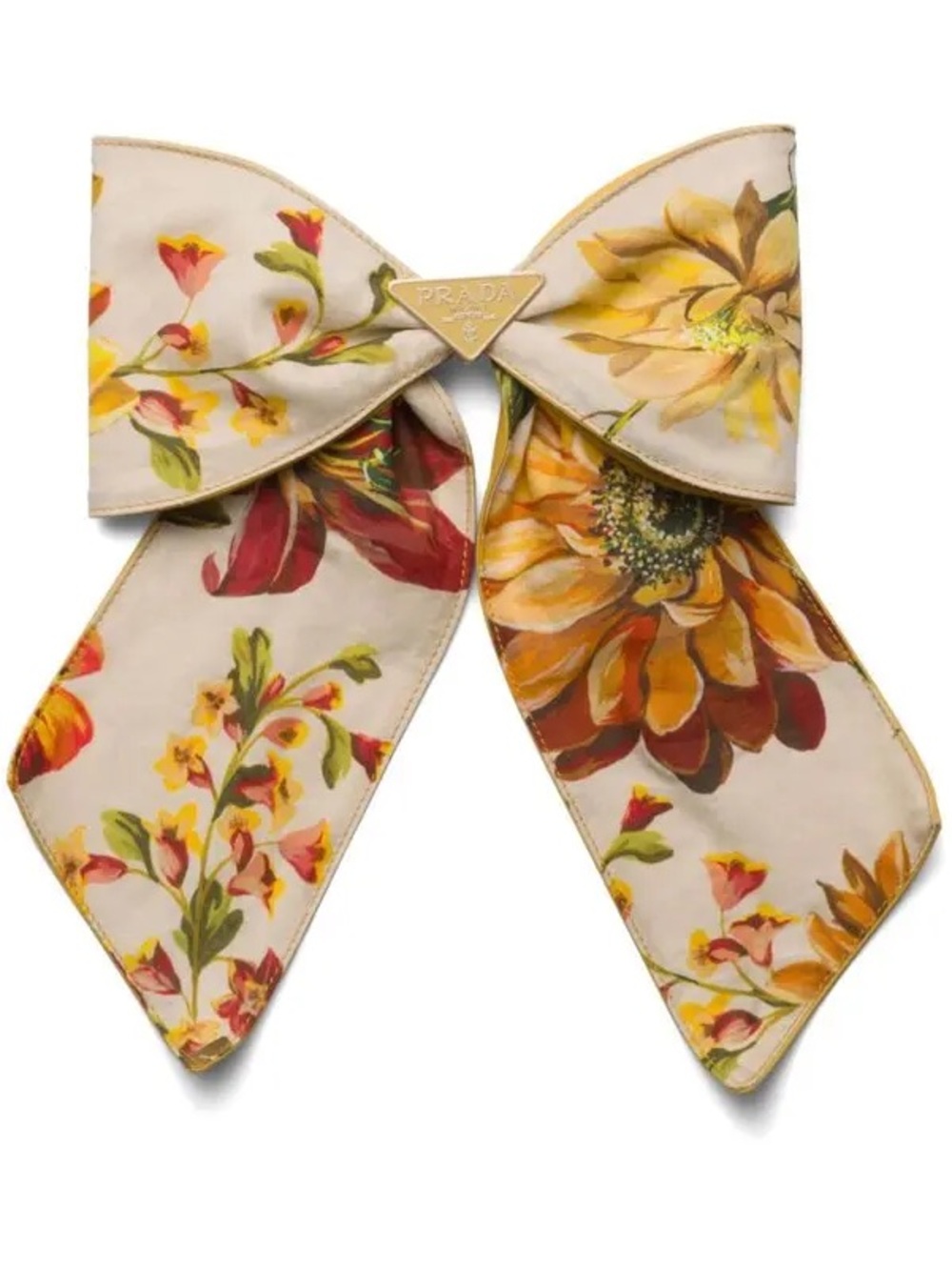 Authentic nwt Prada Floral fabric large Hair Bow in Cream, Yellow and Red